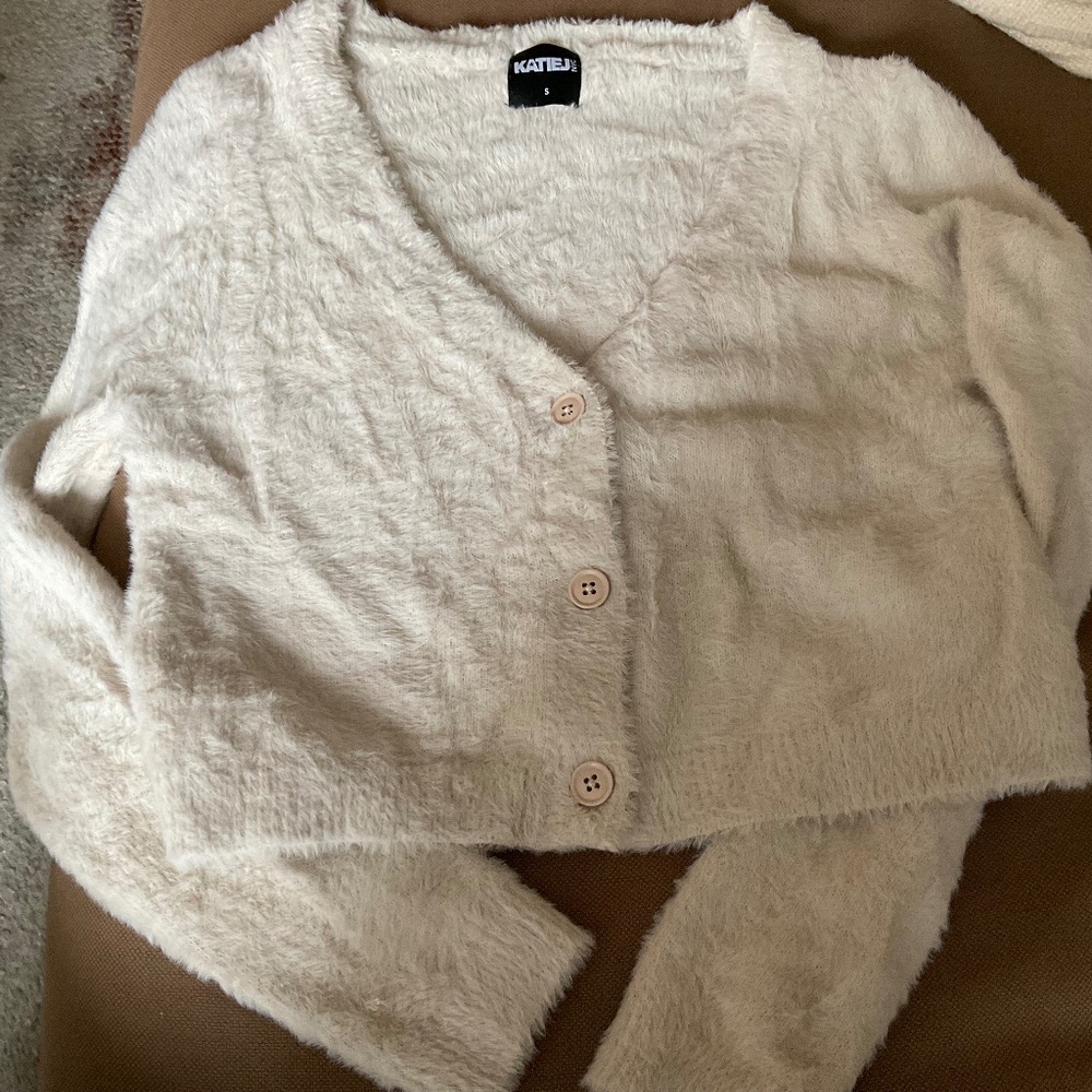 Cream mohair blend cropped cardigan